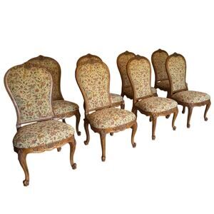 French Louis XV Style Maple Dining Chairs - Set of 8
